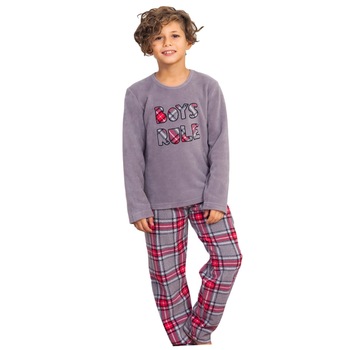 Pijama copii din poliester pentru baieti,Enki,set,gri inchis Pijama copii din poliester pentru baieti,Enki,set,gri inchis