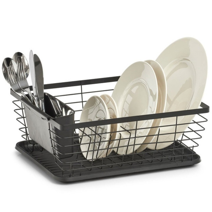 Scurgator de vase cu recipient pentru tacamuri, negru, ZELLER