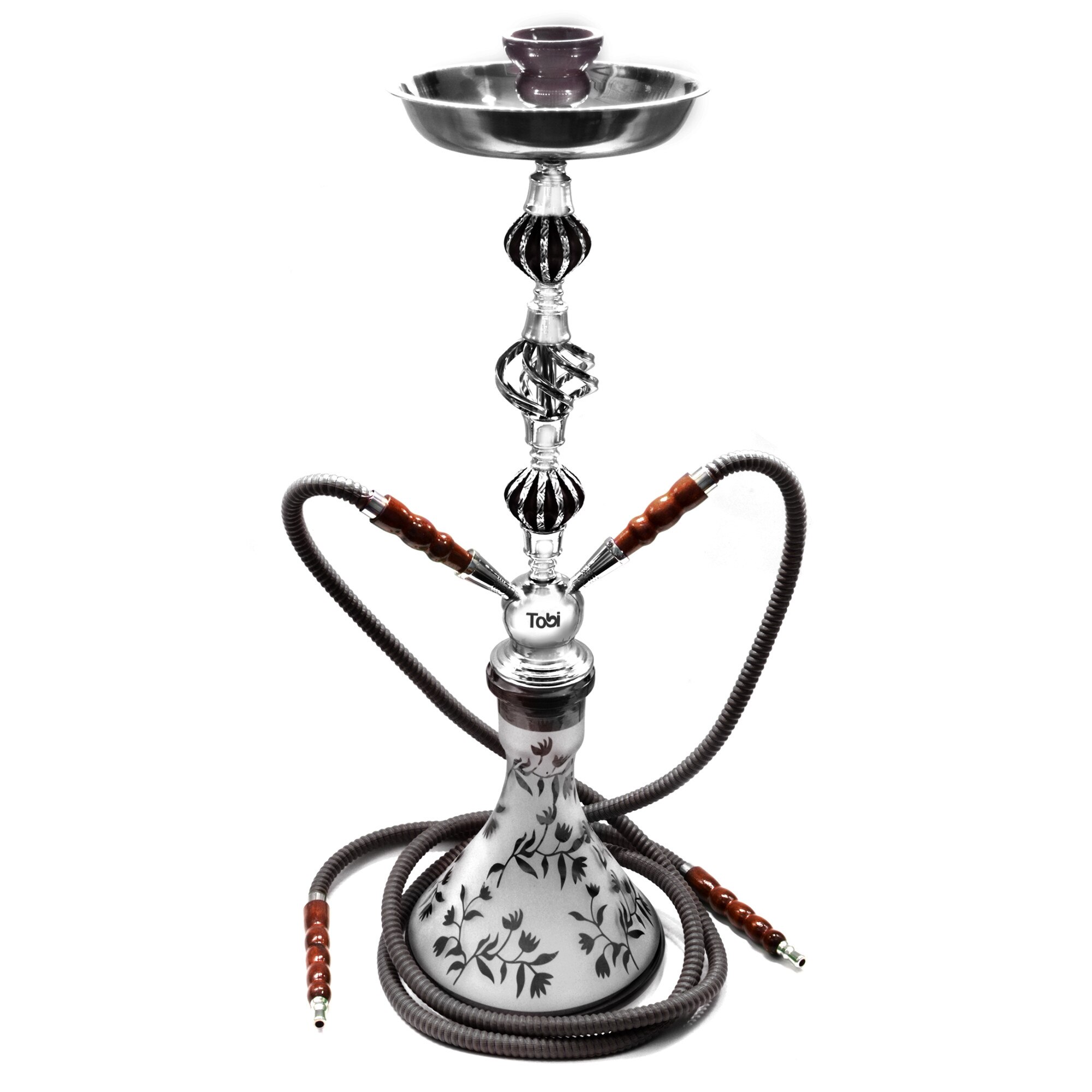 Narghilea Tobi, Kharga, 2 furtunuri, Negru, 66 cm