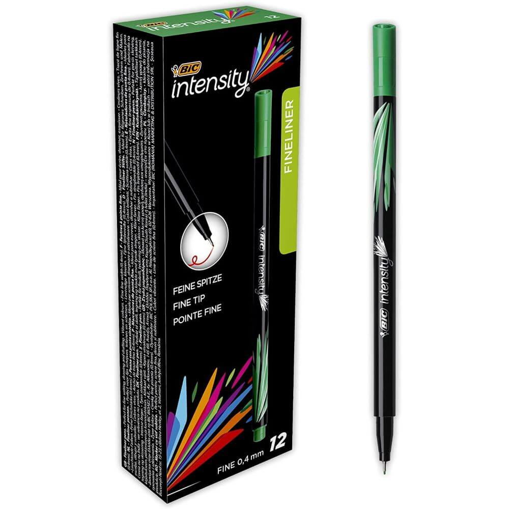 Set 12 Finelinere BIC Intensity Fine, Grosime Varf 0,4 mm, Cerneala Verde