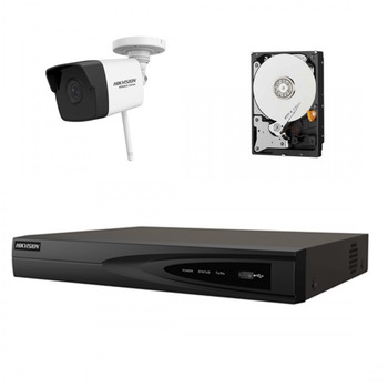 Kit supraveghere wireless o camera Wi-Fi HiWatch HikVision, 2MP, IR 30m + NVR 8 canale, 4MP, H.265+, 80mbps + Sursa + HDD 500GB Kit supraveghere wireless o camera Wi-Fi HiWatch HikVision, 2MP, IR 30m + NVR 8 canale, 4MP, H.265+, 80mbps + Sursa + HDD 500GB