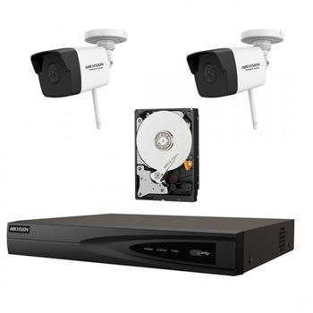 Sistem supraveghere 2 camere wireless 2MP, 30m IR, lentila 2.8mm, NVR 4 canale, rezolutie pana la 4K, HDD inclus Sistem supraveghere 2 camere wireless 2MP, 30m IR, lentila 2.8mm, NVR 4 canale, rezolutie pana la 4K, HDD inclus