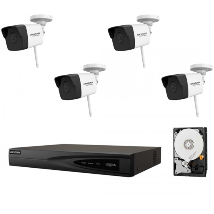 Kit Supraveghere HIKVISION, 4 camere wireless ,2MP, NVR 4 canale 4K, HDD 500GB inclus, lentila 2.8mm