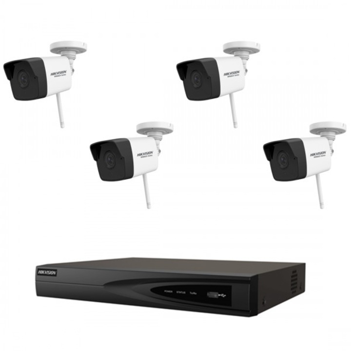 Sistem supraveghere 4 camere wireless 2MP, 30m IR, lentila 2.8mm, NVR 4 canale, rezolutie pana la 4K