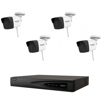 Kit 4 camere supraveghere Wi-Fi HiWatch HikVision, 2MP, IR 30m + NVR 8 canale, 4MP, H.265+, fara HDD + Surse Kit 4 camere supraveghere Wi-Fi HiWatch HikVision, 2MP, IR 30m + NVR 8 canale, 4MP, H.265+, fara HDD + Surse