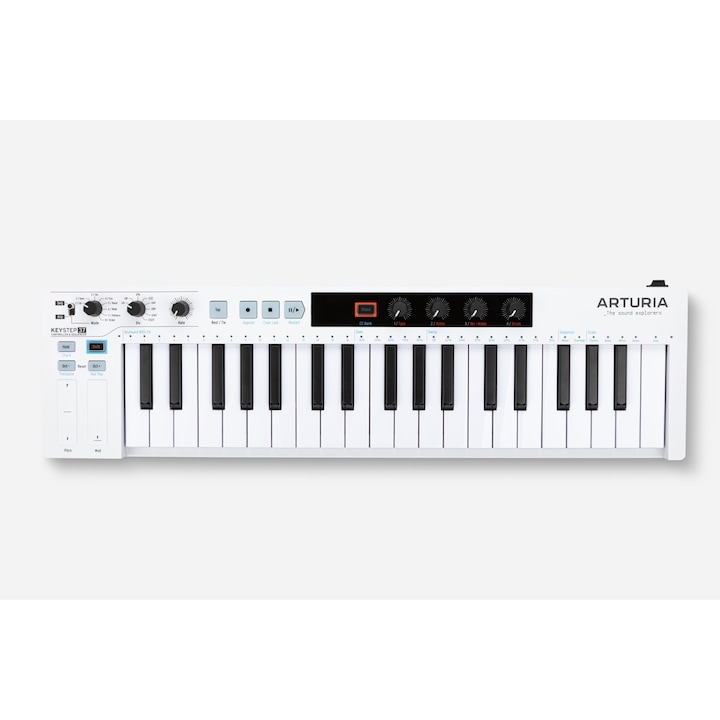 Контролер и секвенсер, Arturia KeyStep 37, 37 клавиша, 4 knobs, Арпеджиатор, MIDI I/O, Състейн вход, USB захранване, LED дисплей, Включен софтуер, Бял