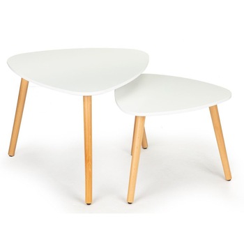 Set 2 Masute de Cafea Bigshot BSCT006WN, Diametru 67 cm si 47 cm, Design Scandinavian, Picioare Natur, Albe Set 2 Masute de Cafea Bigshot BSCT006WN, Diametru 67 cm si 47 cm, Design Scandinavian, Picioare Natur, Albe