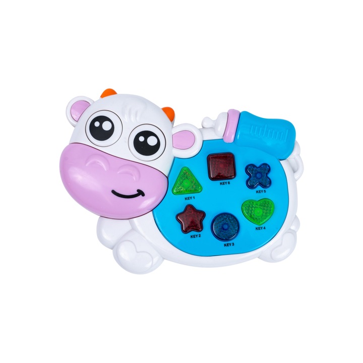 Jucarie interactiva Musical Cow, cu lumini si sunete, multicolor