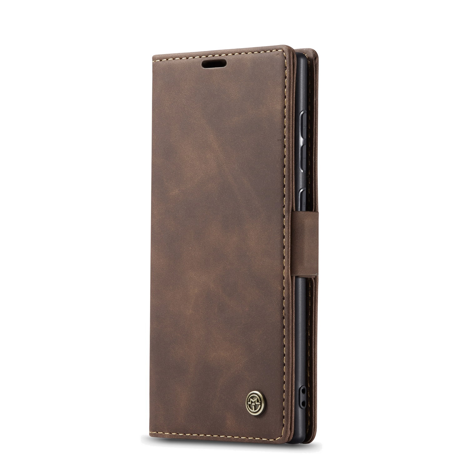 Husa Samsung Galaxy Note 10 Lite, CaseMe, slim piele, tip portofel, stand, inchidere magnetica, textura catifelata, Maro coffee