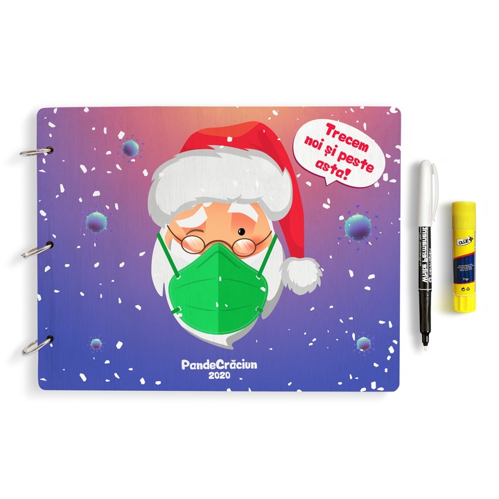 Set Guestbook din lemn personalizabil, 30.5 x 24 cm, album Craciun, cadou Craciun, Guest Book OMG! Cabina Foto, Craciun 14
