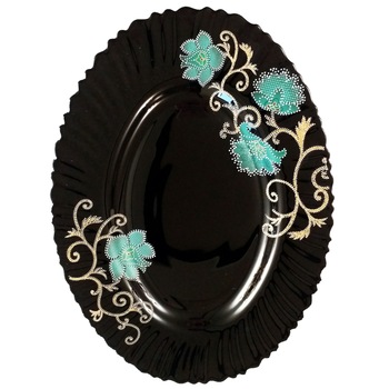 Platou negru opal 32 cm,decor floral verde Platou negru opal 32 cm,decor floral verde