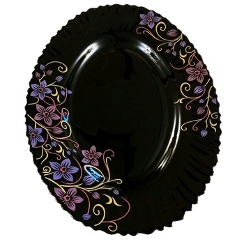 Platou negru opal 32 cm,decor floral mov Platou negru opal 32 cm,decor floral mov