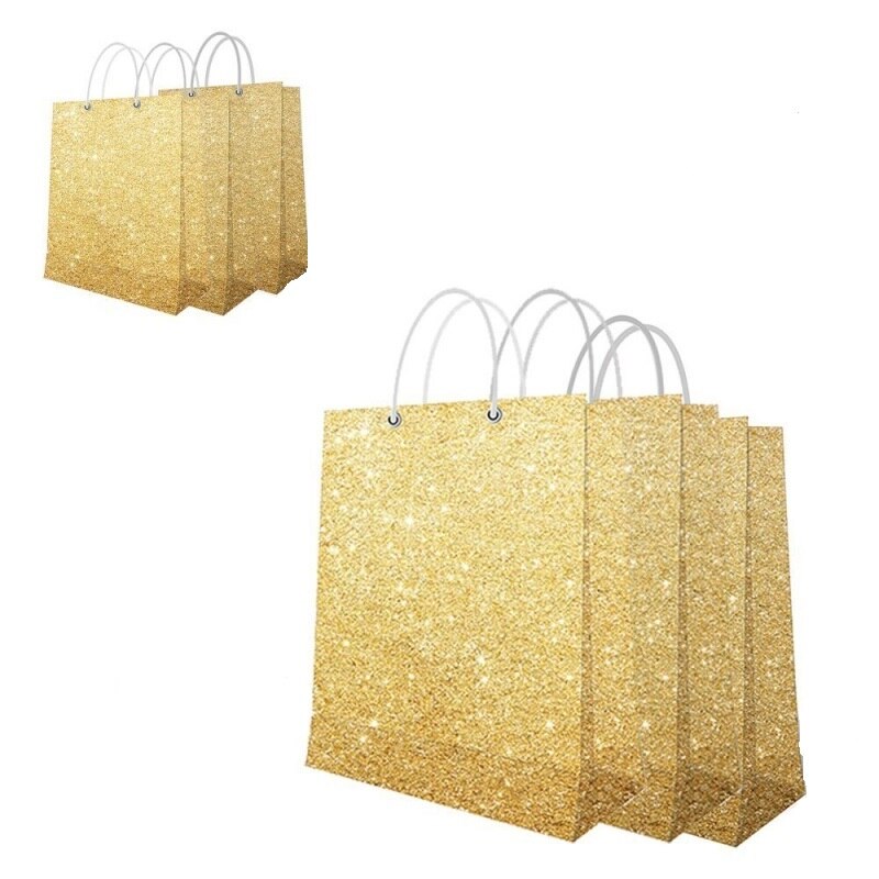 Set 6 pungi aurii cu sclipici pentru cadouri - 2 dimensiuni, Radar