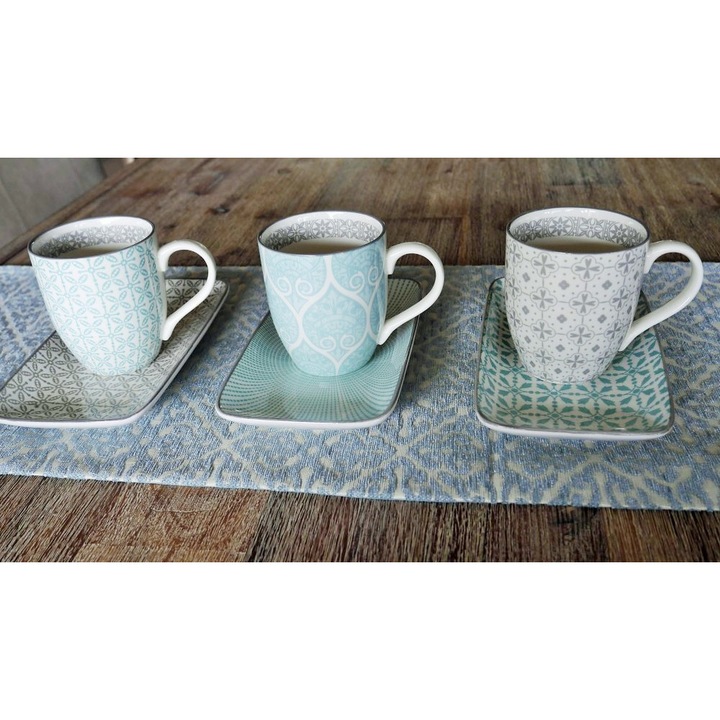 Serviciu de masa Nora's Design, 6 piese, 3 persoane, Pentru cafea, Multicolor