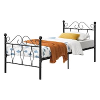 Pat rama metalica Apolda 90, en.casa, 208,5 x 94,5 x 95,5, cadru otel sinterizat, negru mat, single