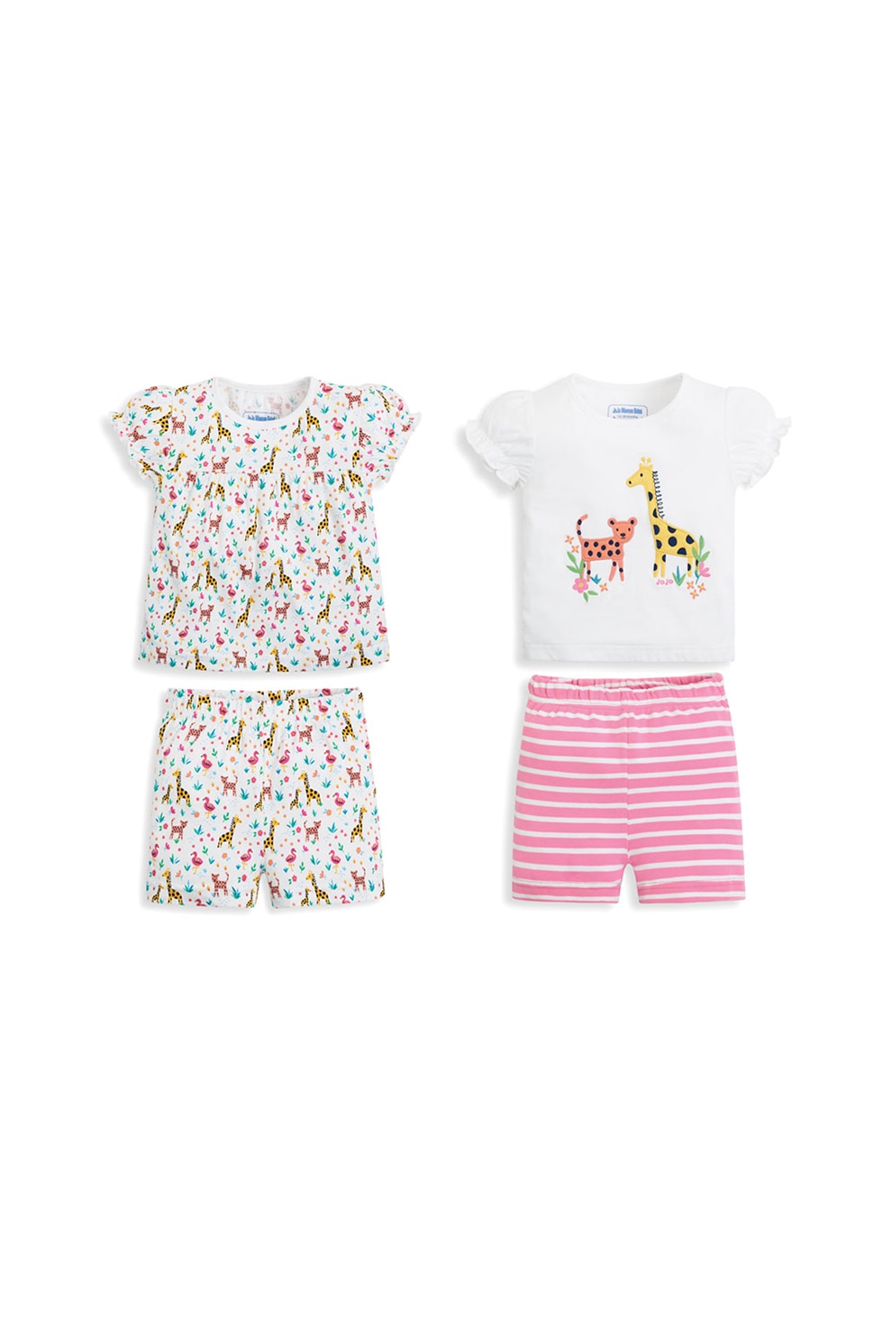 JoJo Maman Bebe, Set 2 perechi de pijamale scurte, fete, cu modele variate, Multicolor, Multicolora, 116 CM