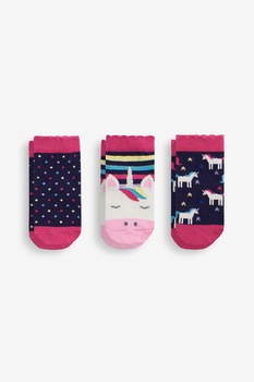 JoJo Maman Bebe, Set 3 perechi de sosete, fete, cu unicorni, Multicolor, Multicolora JoJo Maman Bebe, Set 3 perechi de sosete, fete, cu unicorni, Multicolor, Multicolora