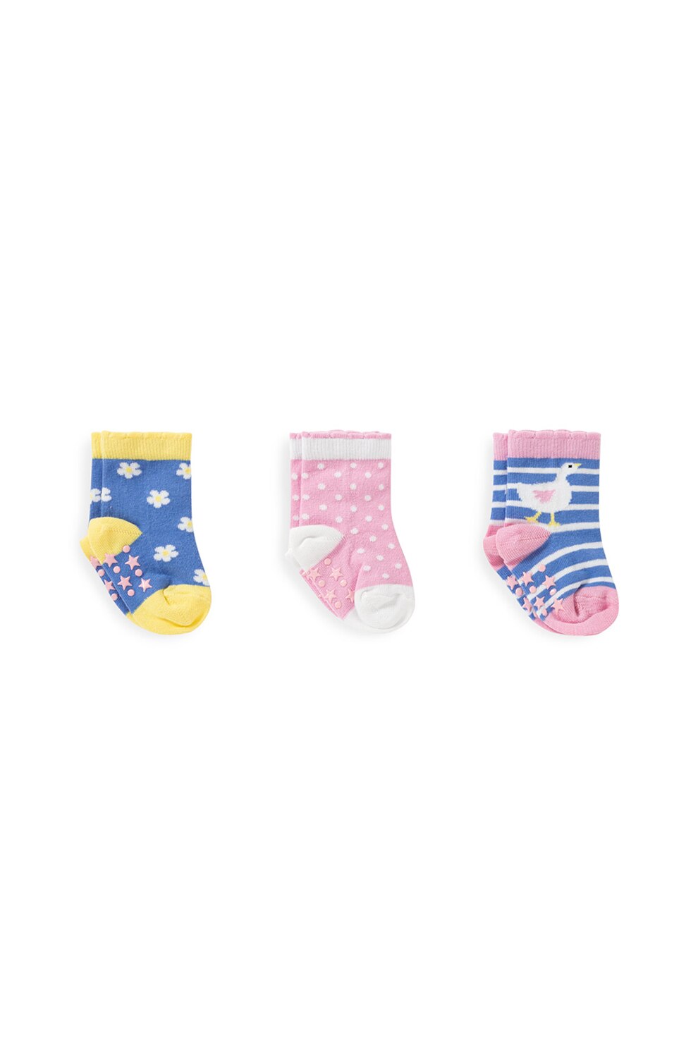 JoJo Maman Bebe, Set 3 perechi de sosete, fete, cu imprimeuri diverse, Multicolor, Multicolora