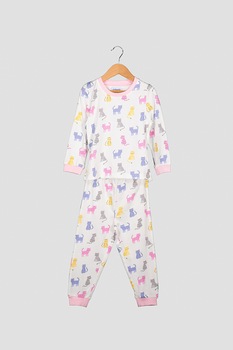 JoJo Maman Bebe, Set 2 perechi de pijamale, fete, cu dungi si model grafic cu pisicute, Alb/Roz/Albastru, alb prafuit, roz pastel, albastru pastel JoJo Maman Bebe, Set 2 perechi de pijamale, fete, cu dungi si model grafic cu pisicute, Alb/Roz/Albastru, alb prafuit, roz pastel, albastru pastel