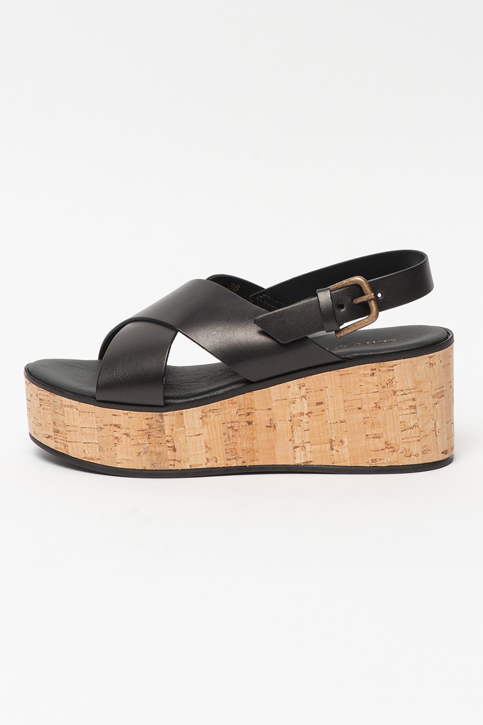 Marc O'Polo, Sandale wedge de piele cu barete cu model incrucisat