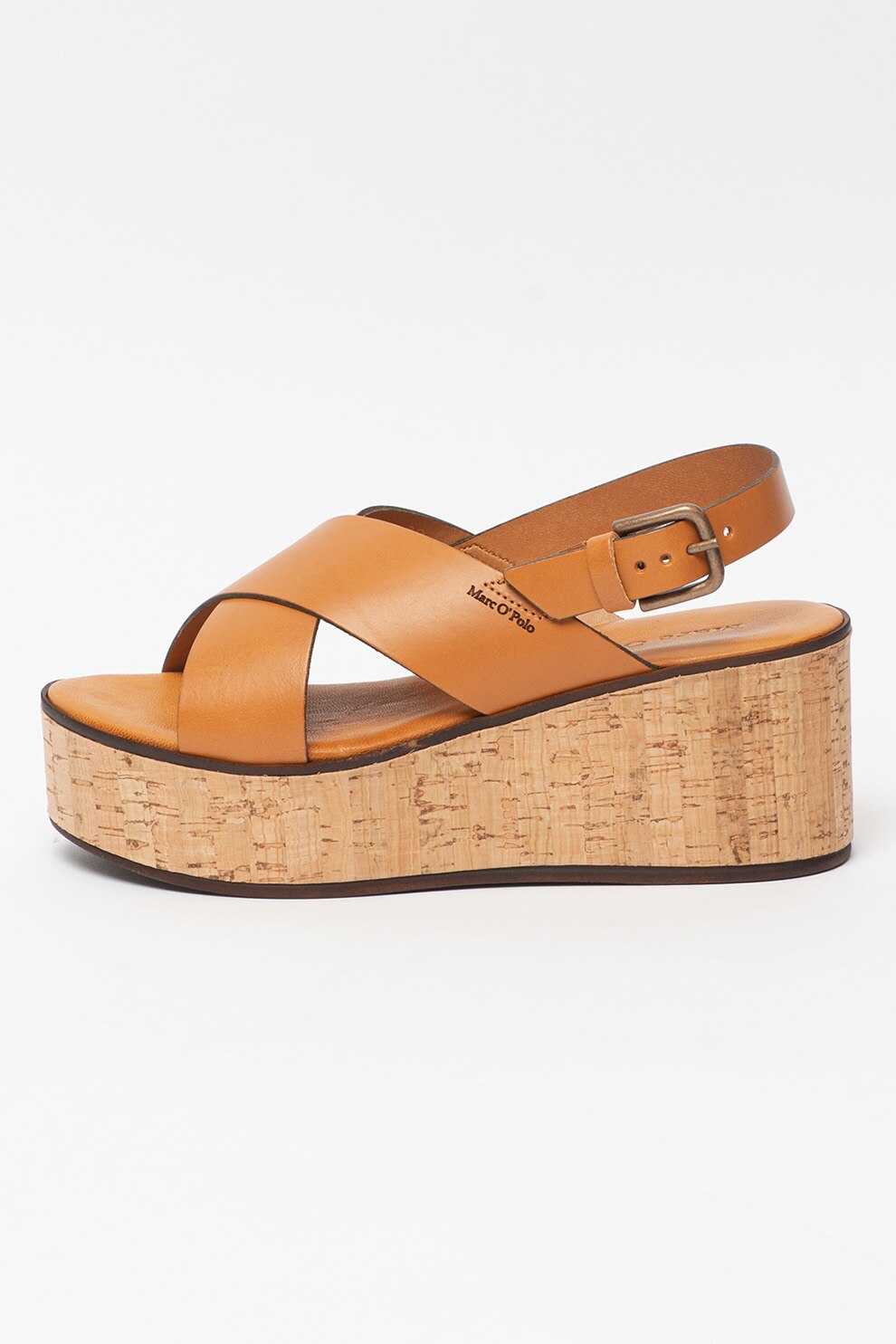Marc O'Polo, Sandale wedge de piele cu barete cu model incrucisat