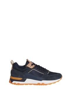 Marc O'Polo, Pantofi sport cu insertii de piele intoarsa, Bleumarin inchis/oranj persan, 44 Marc O'Polo, Pantofi sport cu insertii de piele intoarsa, Bleumarin inchis/oranj persan, 44
