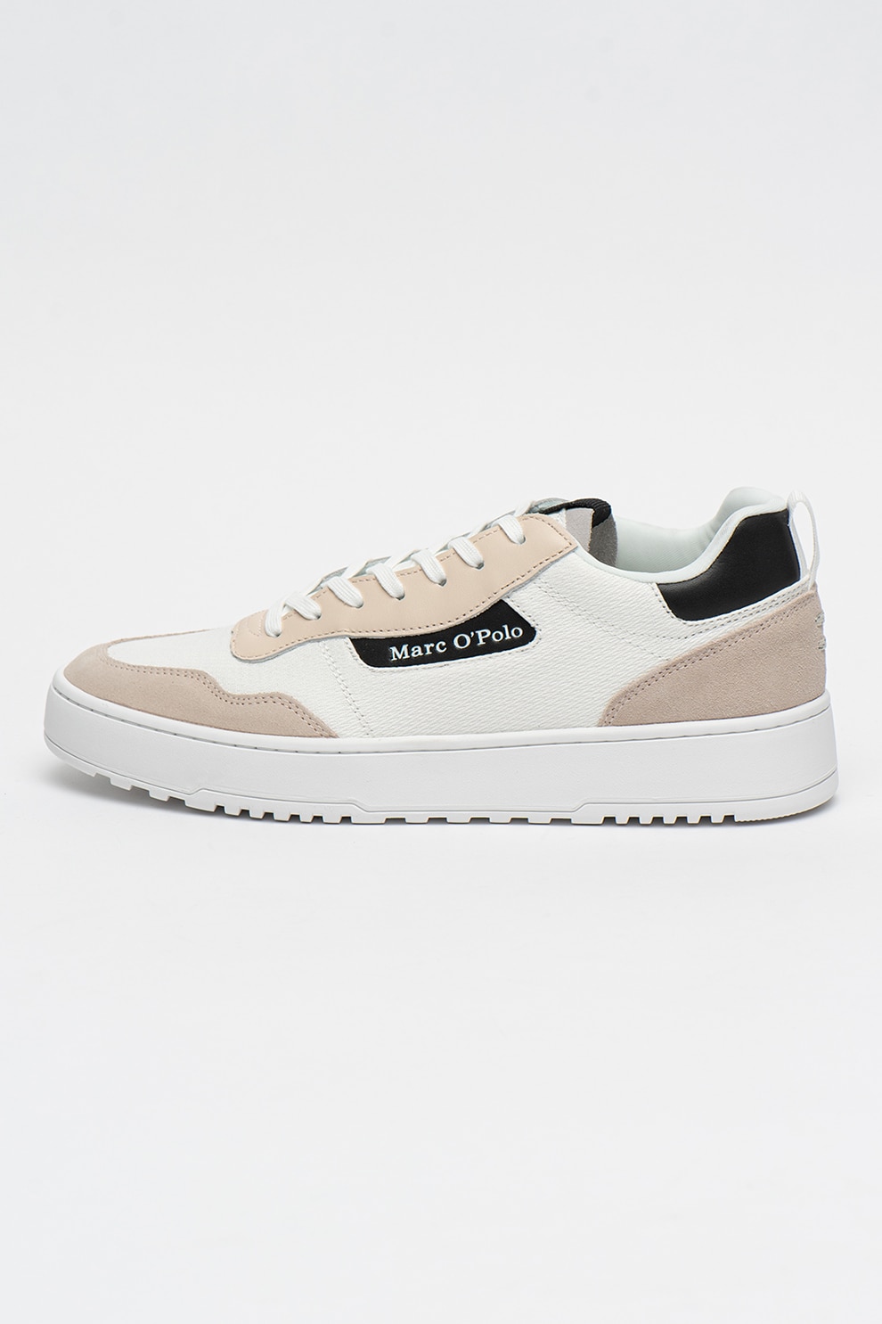 Marc O'Polo, Pantofi sport cu detalii de piele intoarsa, Alb/Negru, 44