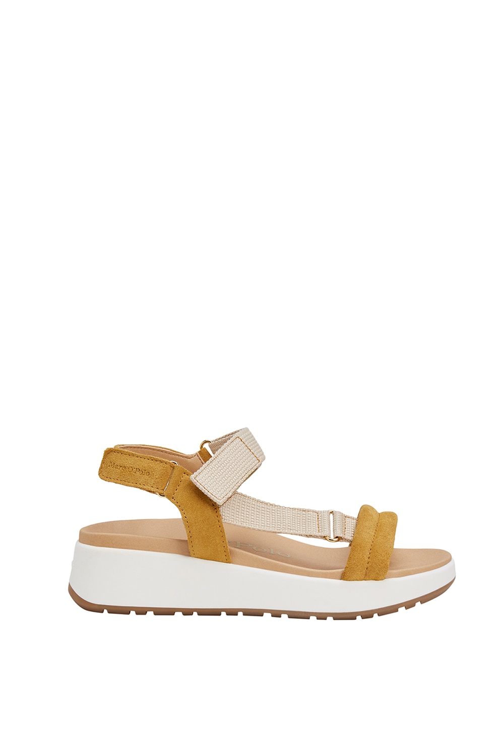 Marc O'Polo, Sandale wedge de piele intoarsa si material textil