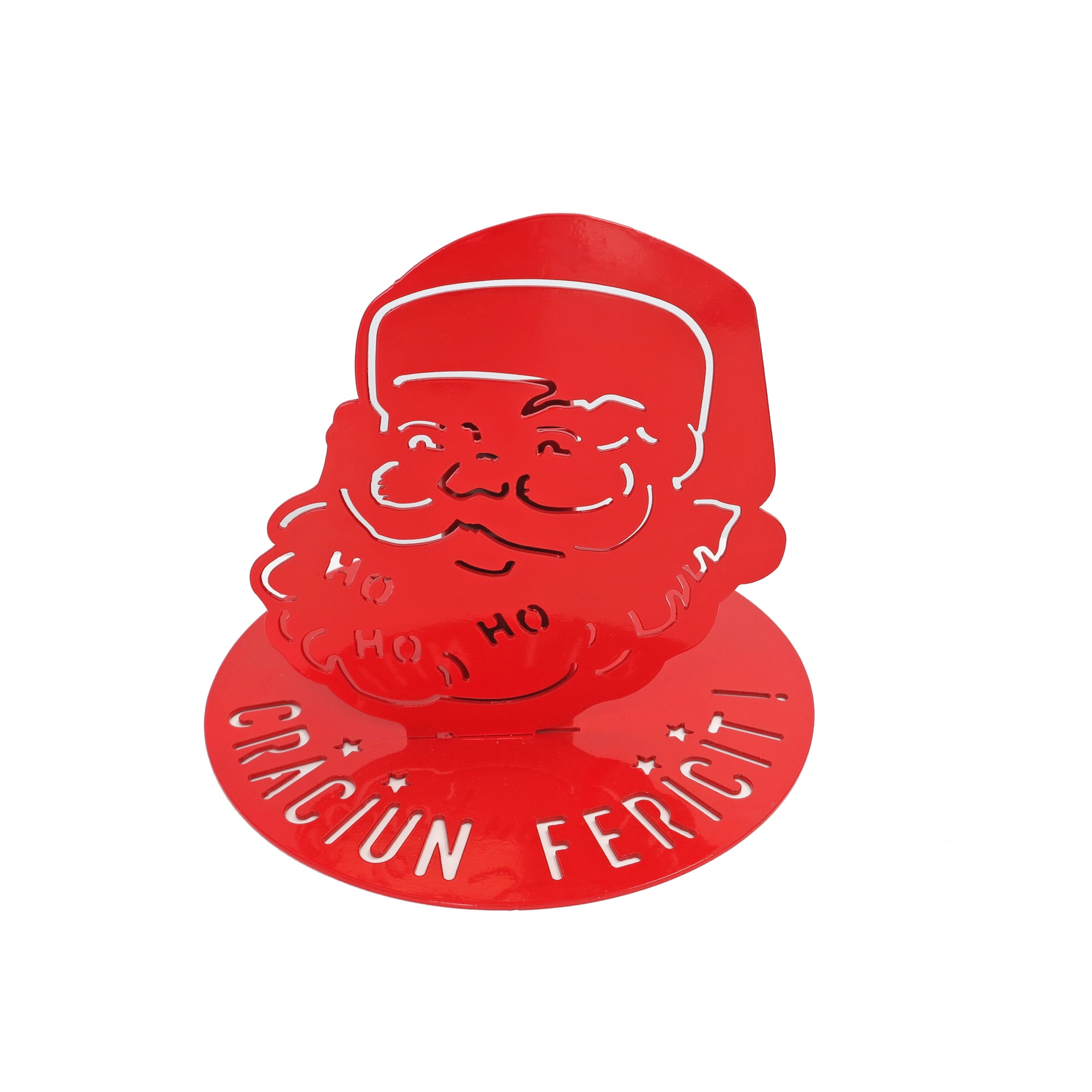 Suport metalic circular brad cu decoratiune Mos Craciun, Grs, SB02, rosu mat, 32x40x40cm