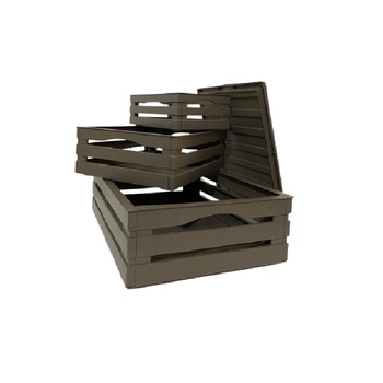 Set 3 cutii depozitare, maro, plastic care imita lemnul Set 3 cutii depozitare, maro, plastic care imita lemnul