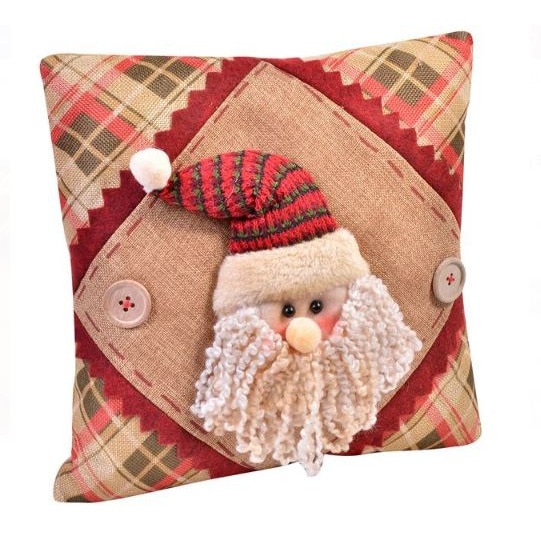 Perna decorativa Craciun Santa Claus model in relief rosu/bej, 30x30 cm
