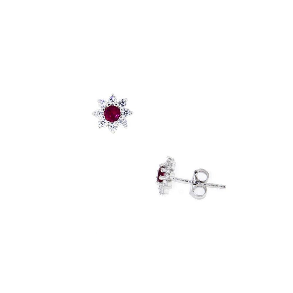 Cercei argint cu cristale rosii Cubic Zirconia