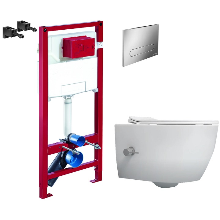 Set 2 in 1 Toaleta cu bideu Isvea Sentimenti Neo CleaRim, Schell, capacitate 9 L, capac soft and slim, clapeta crom lucios