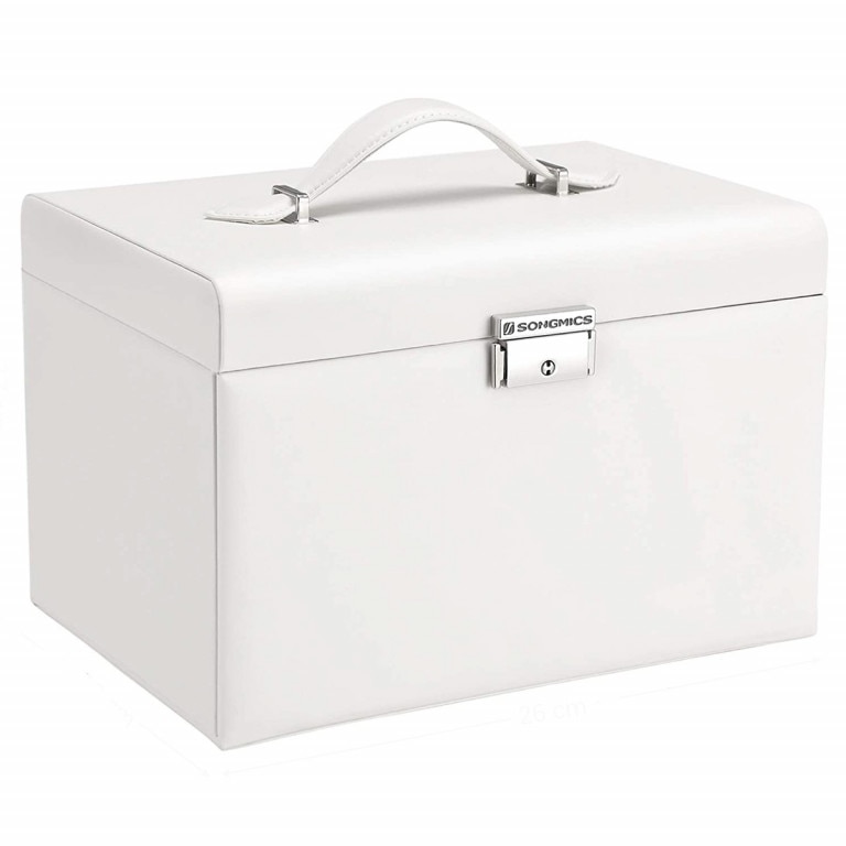 Cutie de bijuterii, Piele sintetica, Alb, 26 x 18 x 17 cm