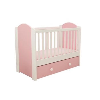 Patut bebe cu sertar si leganare MyKids HAPPY alb-roz 120x60 Patut bebe cu sertar si leganare MyKids HAPPY alb-roz 120x60
