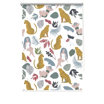 Rulou textil cu print, opac, verso alb, Safari 3, multicolor, 62x150 cm Rulou textil cu print, opac, verso alb, Safari 3, multicolor, 62x150 cm