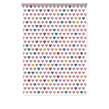 Rulou textil cu print, opac, verso alb, Inimi 1, multicolor, 62x150 cm Rulou textil cu print, opac, verso alb, Inimi 1, multicolor, 62x150 cm