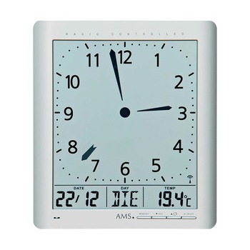 Ceas de perete AMS 5898, Quartz, Gri, Digital, Modern Ceas de perete AMS 5898, Quartz, Gri, Digital, Modern