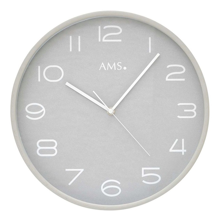 Стенен часовник AMS 5521, кварцов, сив, аналогов, модерен