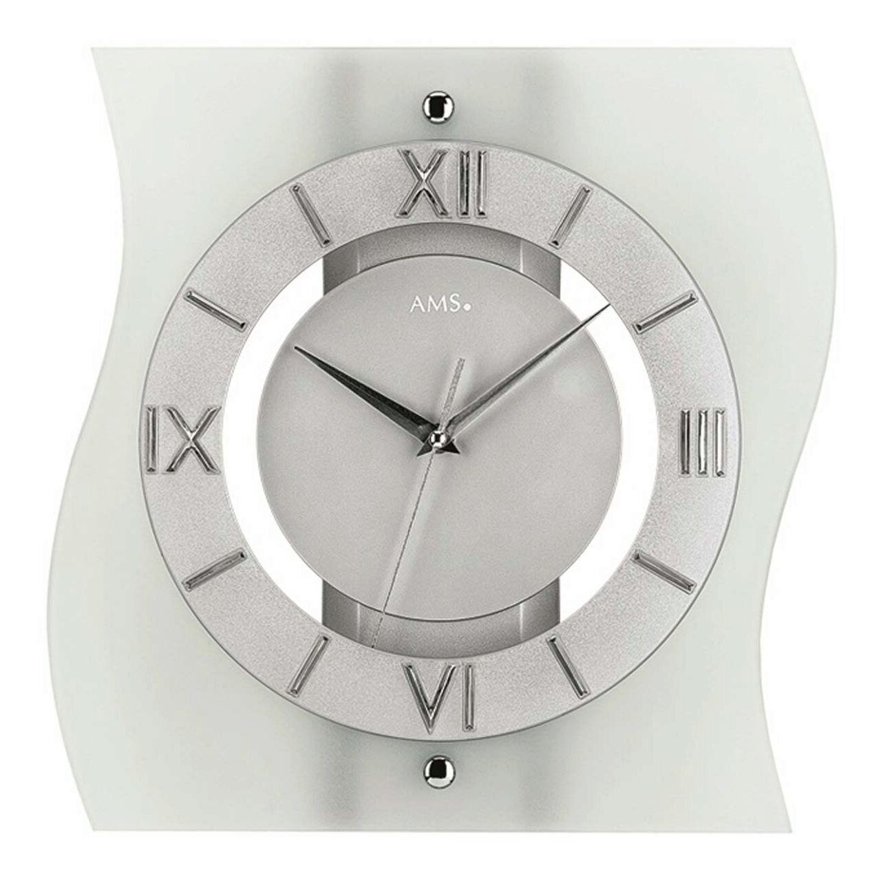 Ceas de perete AMS 5909, Quartz, Argintiu, Analogic, Modern