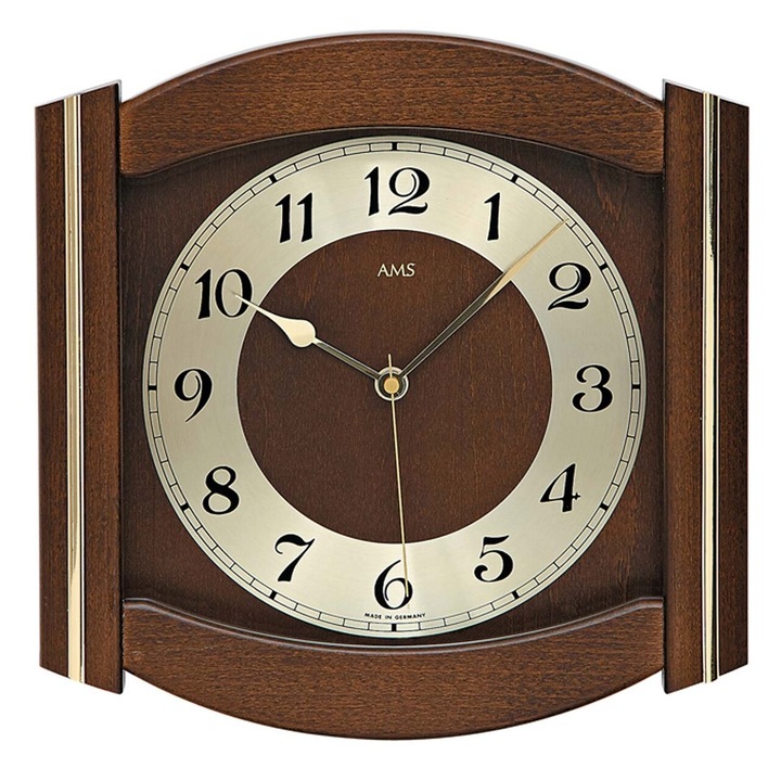 Стенен часовник AMS 5822/1, кварцов, златен, аналогов, класически