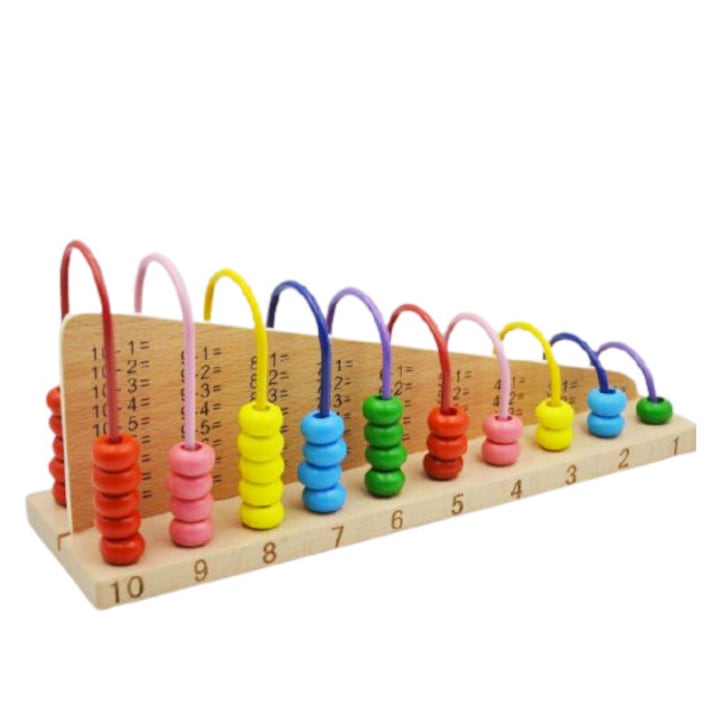 Numaratoare din lemn, Abac Montessori, cu operatiuni matematice, Mare, multicolor, + 3 ani