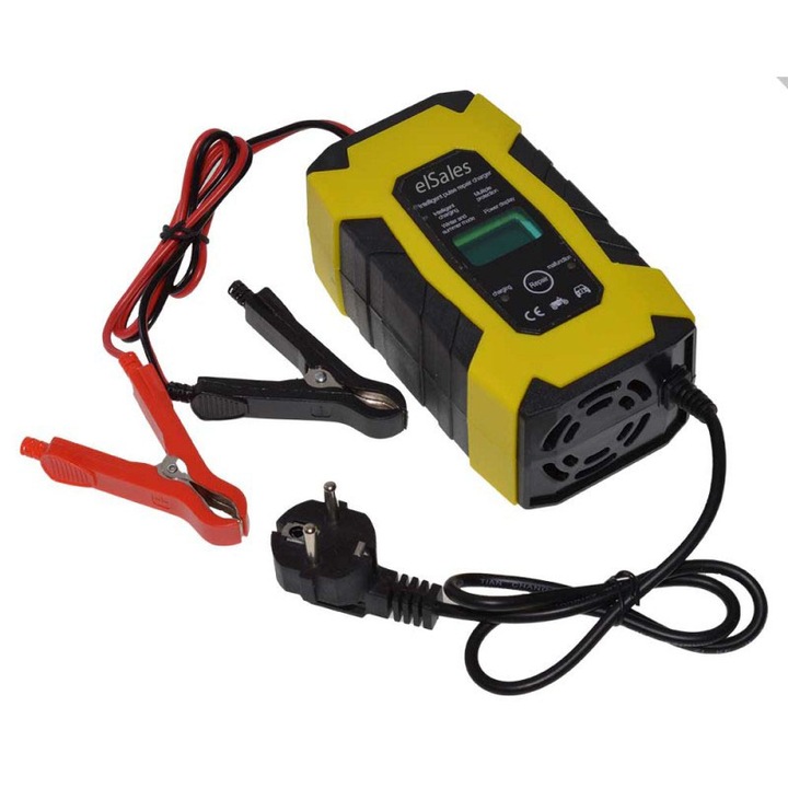Redresor auto smart elSales ELS-RAS 12 V, 6 A pentru acumulatori Plumb-Acid, display digital, galben