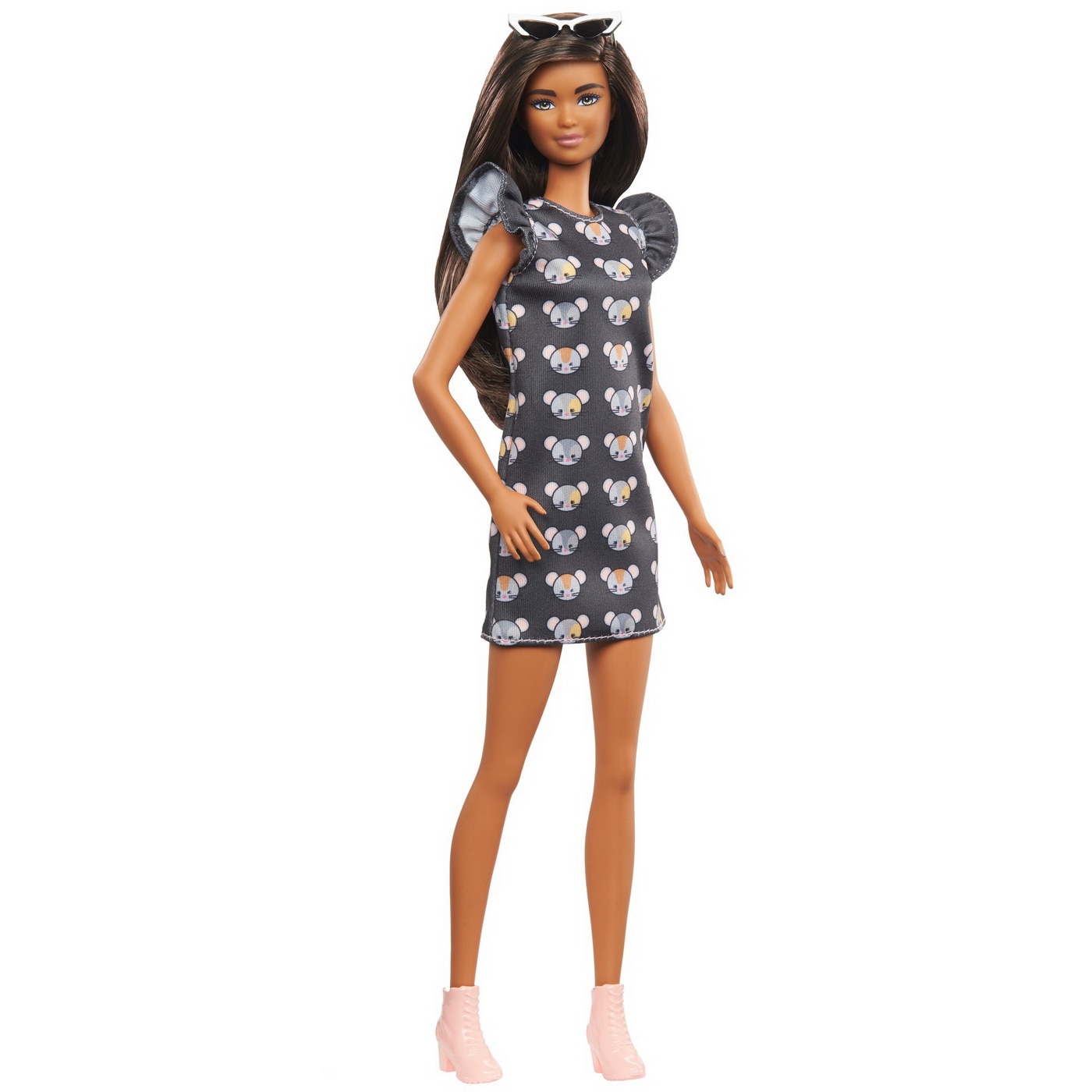 Papusa Barbie Fashionistas - Barbie bruneta, cu rochita mouse print -