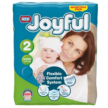 Scutece copii Joyful, 228 bucati, Marime 2, Mini, 3-6 kg Scutece copii Joyful, 228 bucati, Marime 2, Mini, 3-6 kg