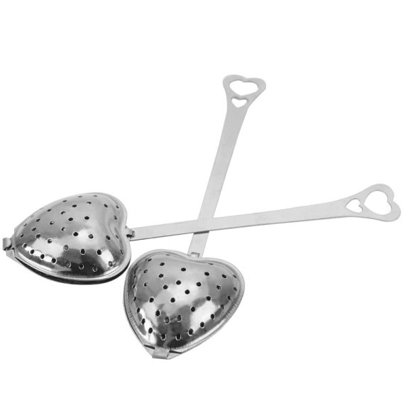 Set 2 buc Lingurite ceai si infuzor in forma de inima, 14 cm