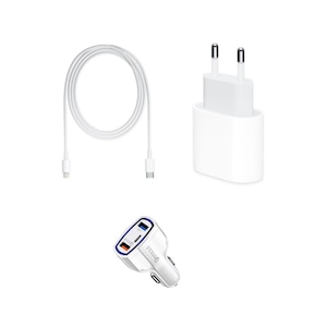 Pachet ,Incarcator Fast Charge Apple 20W pentru iPhone 12,12pro,12 Pro Max +Cablu de date 2m Type-C-Lightning + Adaptor fast auto 7A