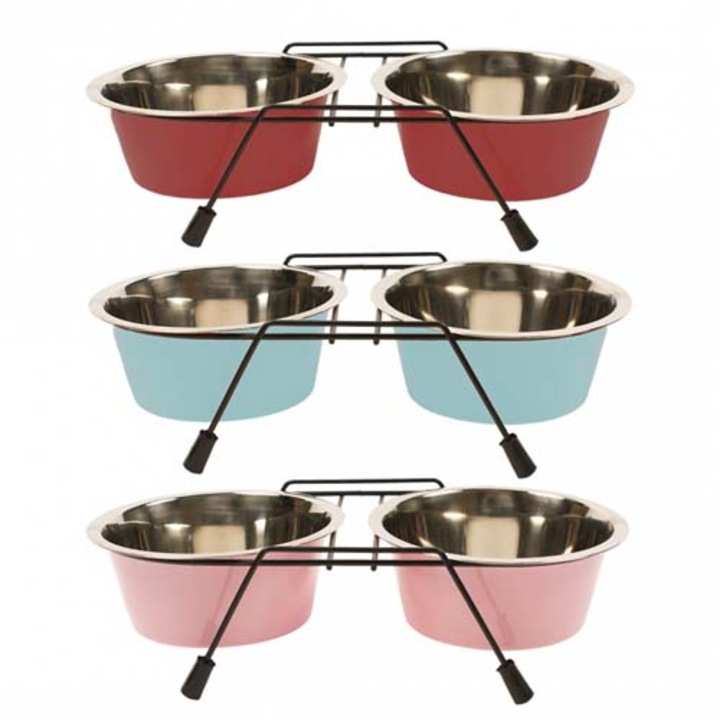 DUVO+ Színes fémtálak tartóval 16cm 2x950ml 1db