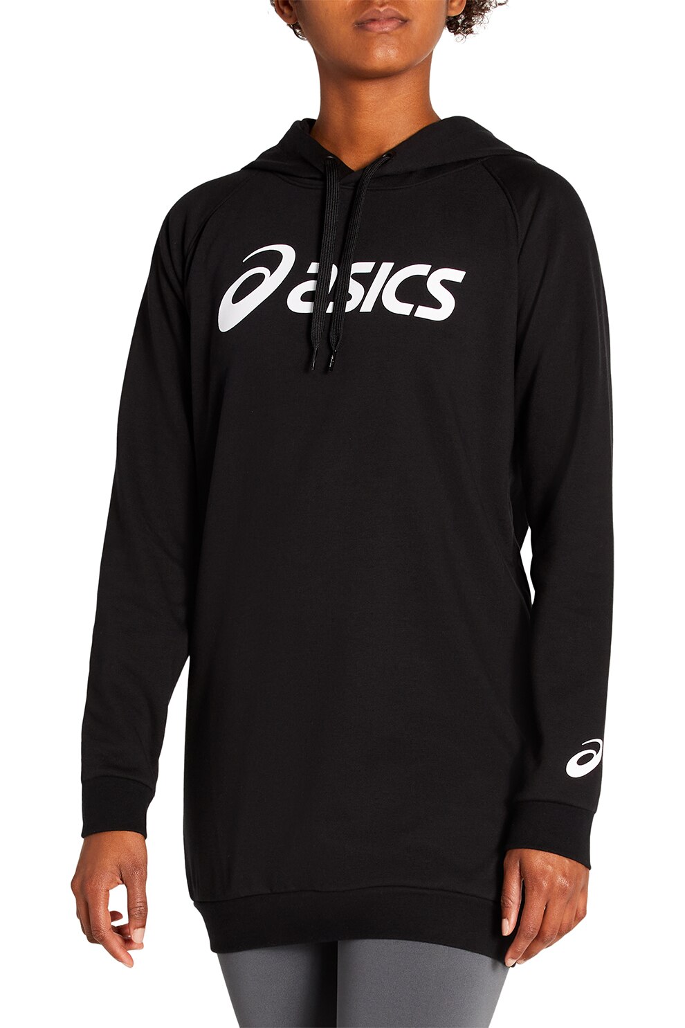 Asics, Hanorac cu snur si logo, Negru/Alb, XS