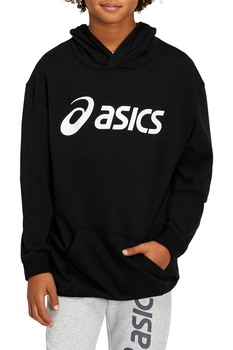 Asics, Hanorac cu maneci cazute si buzunar kangaroo, Negru Asics, Hanorac cu maneci cazute si buzunar kangaroo, Negru